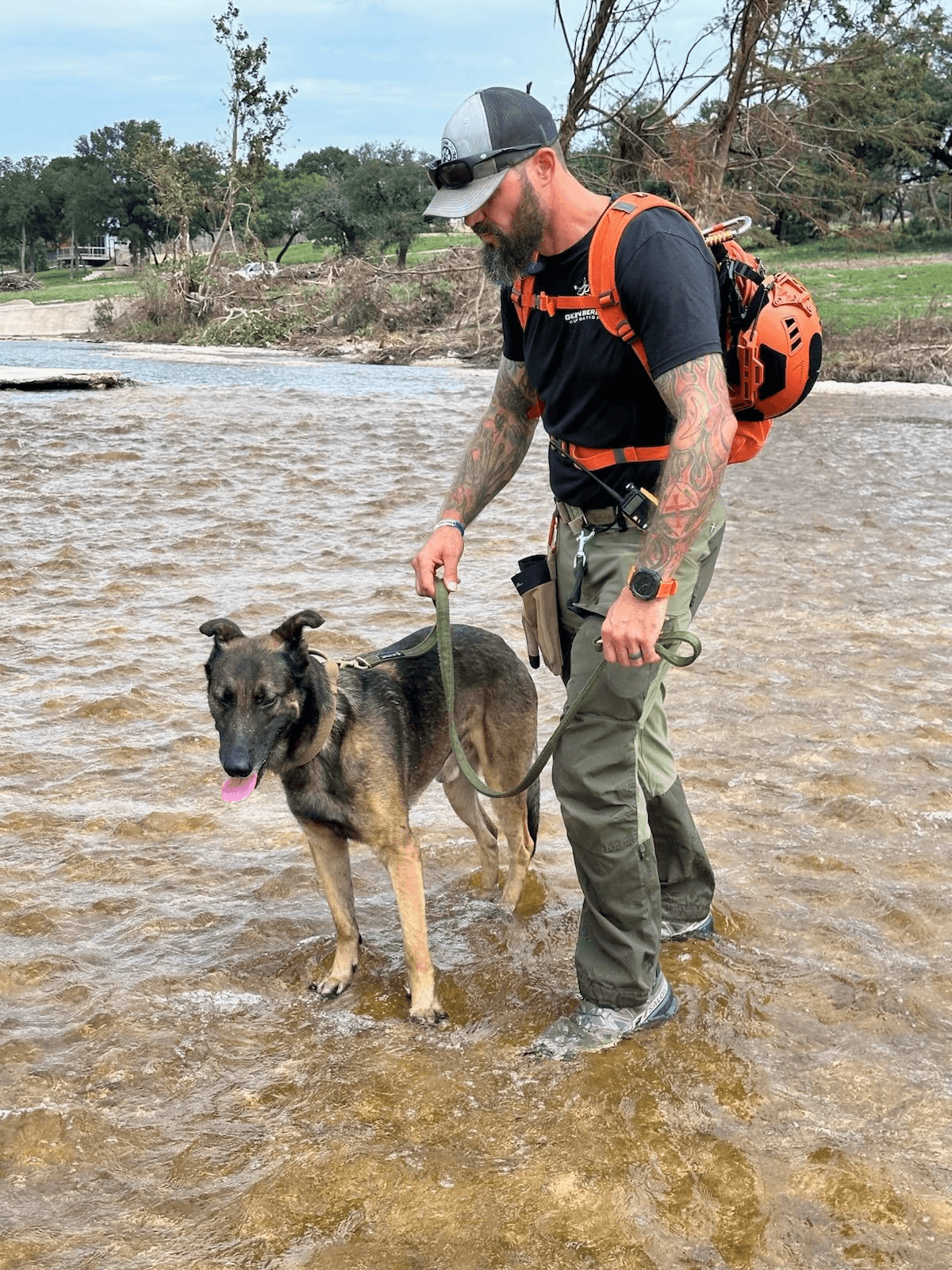 Keith and Quill searching for missing people during the Kerryville Floods in Texas during the summer of 2025.